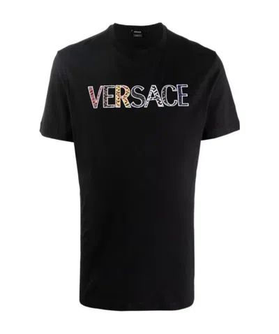 Versace Logo Print T-shirt In Black