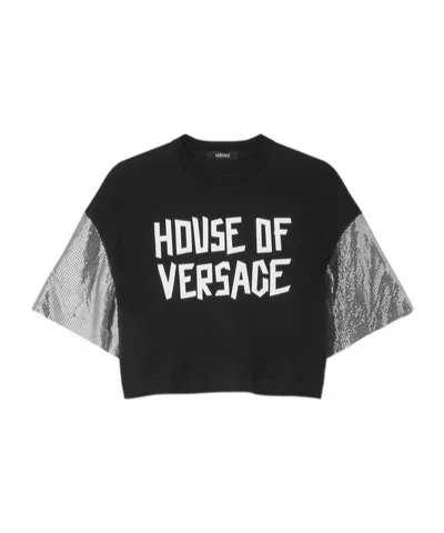 VERSACE VERSACE LOGO-PRINTED CROPPED T-SHIRT