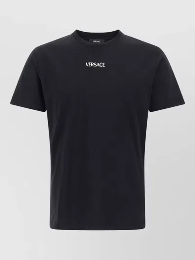 Versace Black T-shirt With Lettering Logo On The Front In Cotton Man