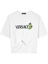 Versace Strawberry Garden Safety Pin Cropped T-shirt In White