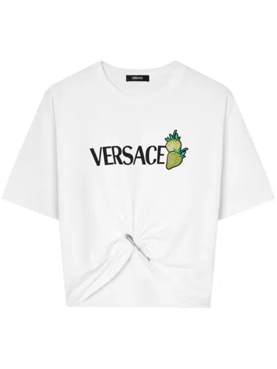 VERSACE STRAWBERRY GARDEN SAFETY PIN CROPPED T-SHIRT