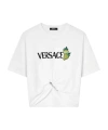 Versace Strawberry Garden Safety Pin Cropped T-shirt In White