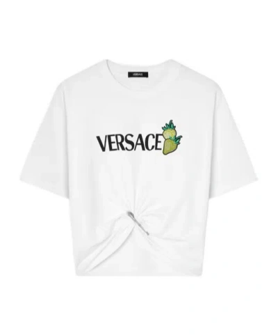 VERSACE VERSACE STRAWBERRY-MOTIF SAFETY-PIN DETAILED T-SHIRT