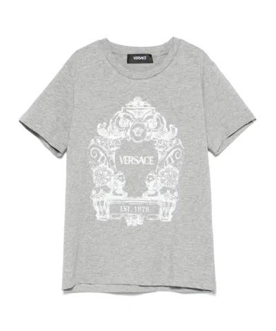 Versace Kids' Logo-print T-shirt In Gray