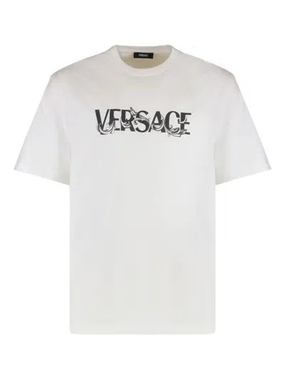 Versace Logo Cotton T-shirt In White