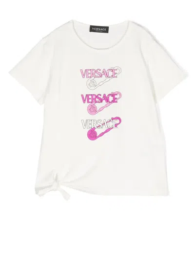 Versace Kids' Logo-print T-shirt In White
