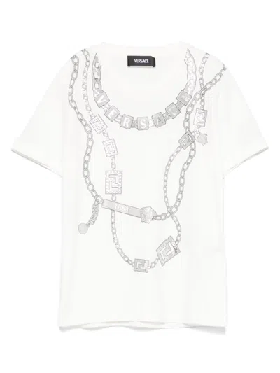 Versace Kids' Logo-print T-shirt In Bianco Grigio
