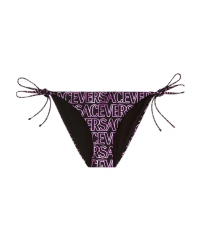 Versace Logo-print Tie-fastening Bikini Bottoms In Black