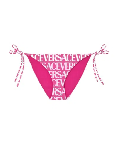 Versace Logo-print Tie-fastening Bikini Bottoms In Pink