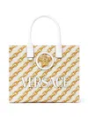 Versace Printed Canvas Small Chain Stripes La Medusa Shopping Bag In Gold
