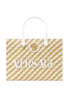 Versace Printed Canvas Small Chain Stripes La Medusa Shopping Bag In Gold