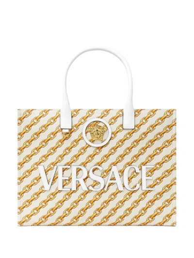 VERSACE LARGE CHAIN STRIPES LA MEDUSA TOTE BAG