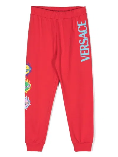 Versace Kids' Logo-print Track Pants In Red