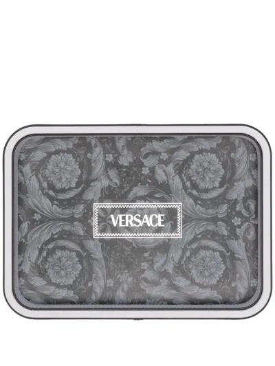 Versace Logo-print Tray In Grey