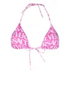 Versace Logo Printed Jersey Triangle Bikini Top In Pink