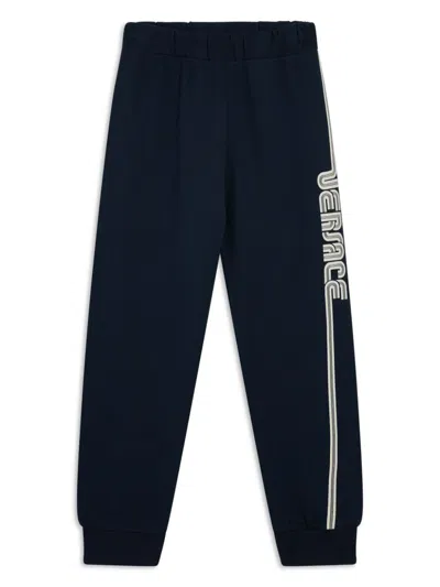 Versace Kids' Logo-print Trousers In Black