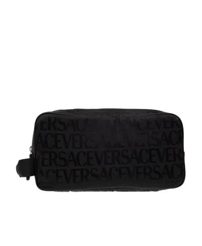 Versace Logo-print Wash Bag In Black