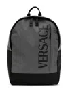 Versace Logo-print Zipped Backpack In Grey