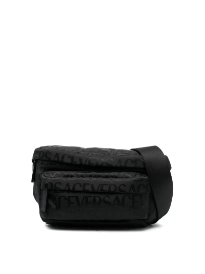 Versace Logo-print Zipped Belt Bag In Black