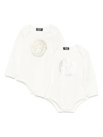 Versace Babies' Logo-printed Bodies (pack Of Two) In White
