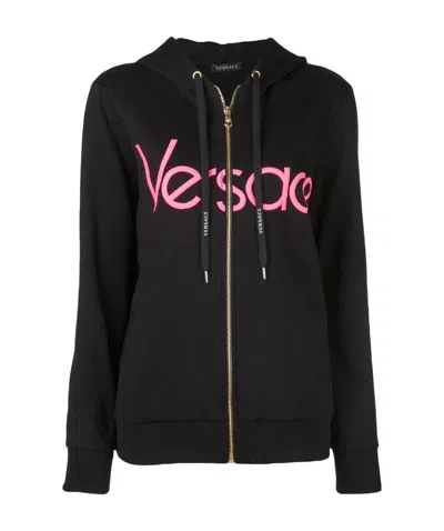 Versace Logo Printed Casual Jacket In Black