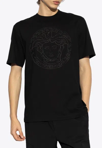 Versace Medusa Head-embellished T-shirt In Black