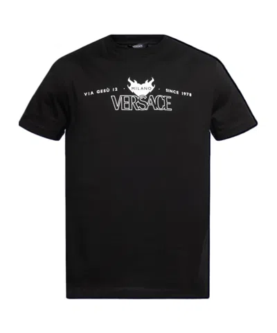 Versace Logo-printed Crewneck T-shirt In Black