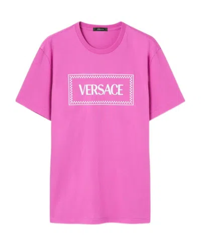 Versace Logo Printed Crewneck T-shirt In Pink