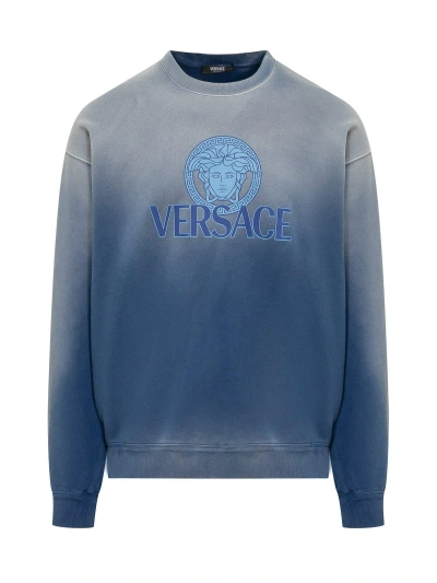 Versace Logo-printed Gradient Crewneck Sweatshirt In Mixed Colours