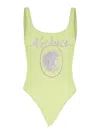 Versace Yellow One-piece Swimsuit With Medusa Print And Logo Lettering On The Front