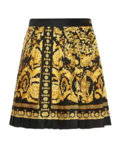 Versace Logo Printed Pleated Miniskirt