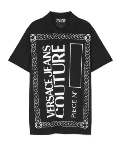 Versace Logo Printed Polo Shirt In Black