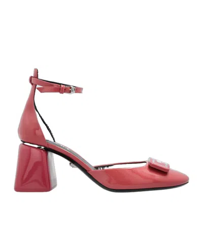 Versace Logo-printed Round-toe Pumps In Red