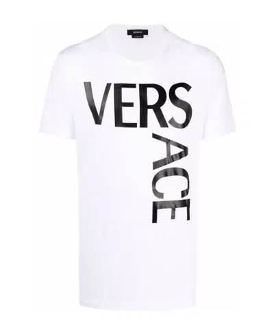 Versace Logo Printed Short Sleeved T-shirt In White