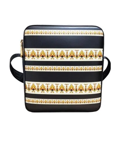 Versace Logo Printed Shoulder Bag In Black