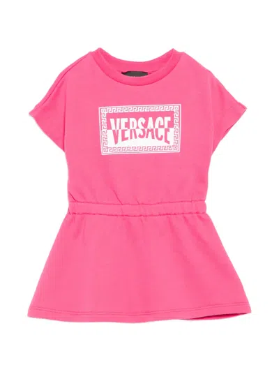 Versace Babies' Logo Printed Sweatshirt Dress In Pink