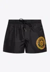 Versace Logo-printed Swim Shorts In Black