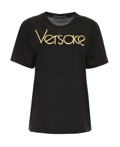Versace Logo Printed T-shirt In Black