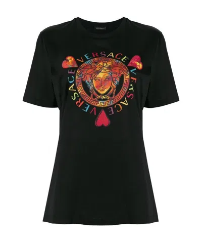 Versace Logo Printed T-shirt In Black