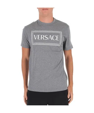 Versace Logo Printed T-shirt In Gray