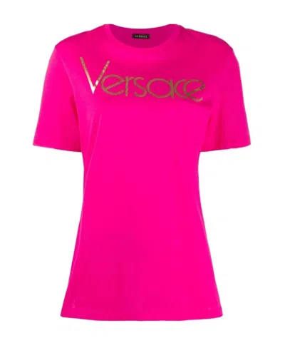 Versace Logo Printed T-shirt In Pink
