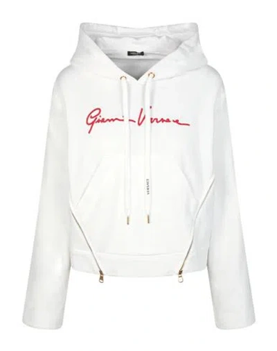 Versace Logo Pullover Hoodie Woman Sweatshirt White Size 2 Cotton