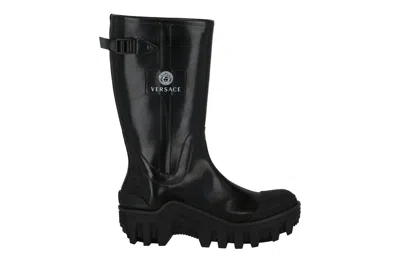 Pre-owned Versace Logo Rain Boots Black