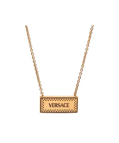 Versace Logo Retro Necklace In Yellow
