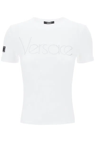 Versace "logo Rhinestone T-shirt In White