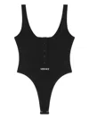 Versace Logo Ribbed Bodysuit In Black