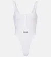 Versace Tex Queen Rib Tank Thong Bodysuit Optical White In Multi