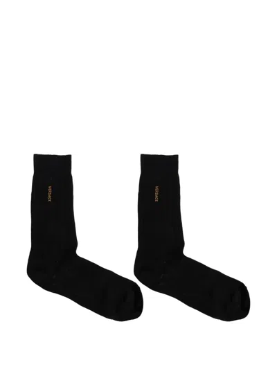 Versace Logo Ribbed Socks In Black