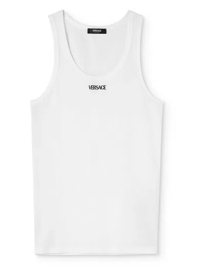 Versace Ribbed Top With Embroidery In White