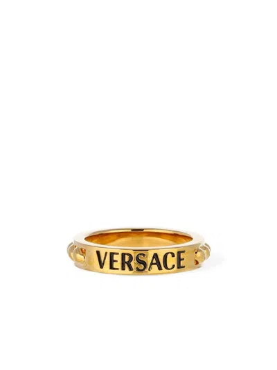 Versace Logo Metal Ring In Gold